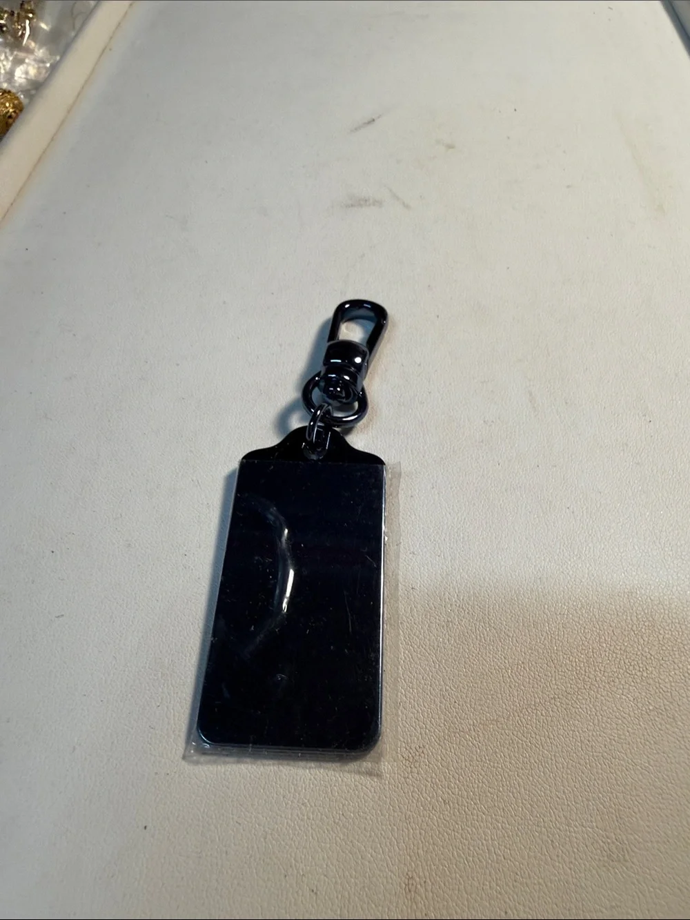 Coach Silver blue Rectangular Metal Tag Keychain with Clip